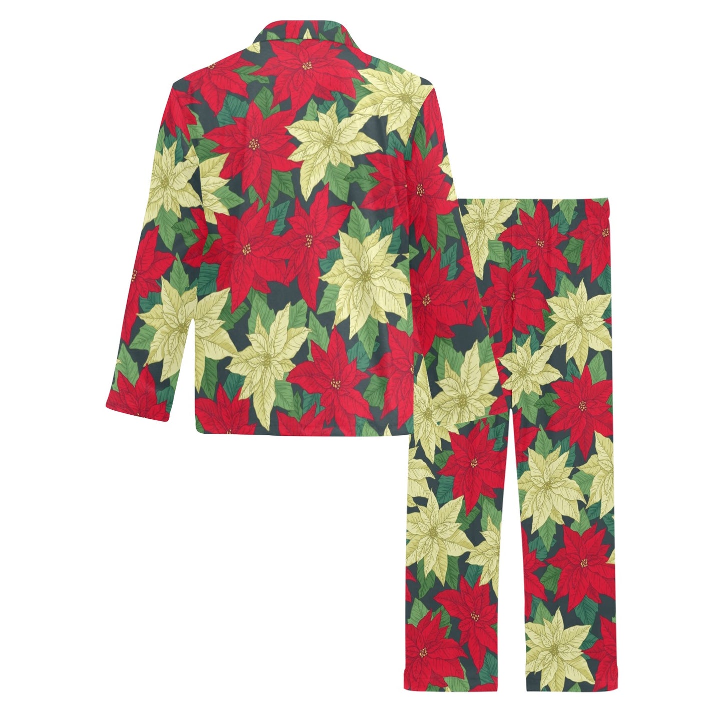 Poinsettia Pattern Print Design POT06 Men's Long Pajama Set