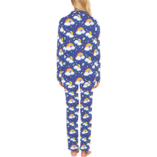 Rainbow Space Design Print Women's Long Pajama Set