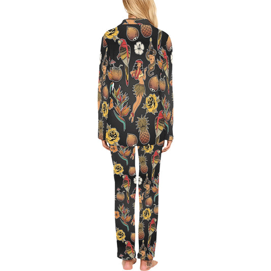 Hula Dancers Hawaiian Style Pattern Print Design 02 Women's Long Pajama Set