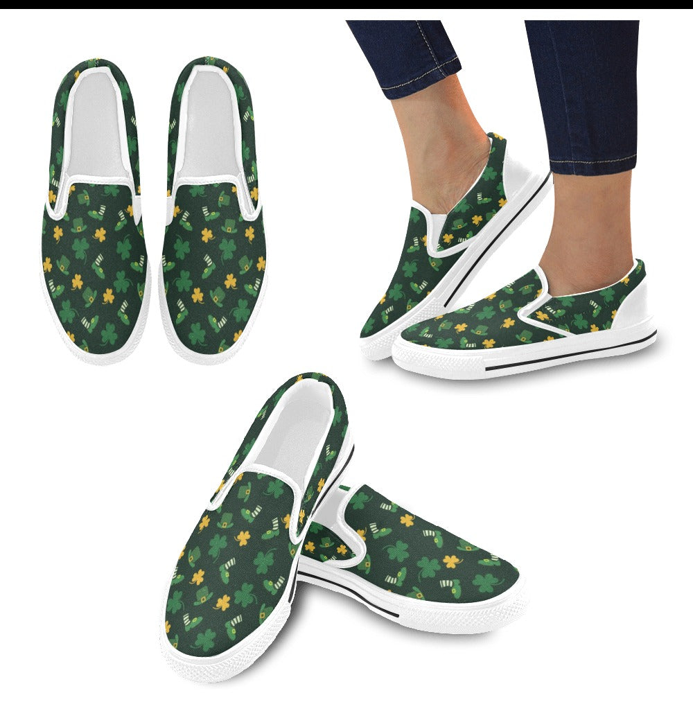 St Patricks Day Print Design LKS306 White Slip Ons Canvas Women's Shoes