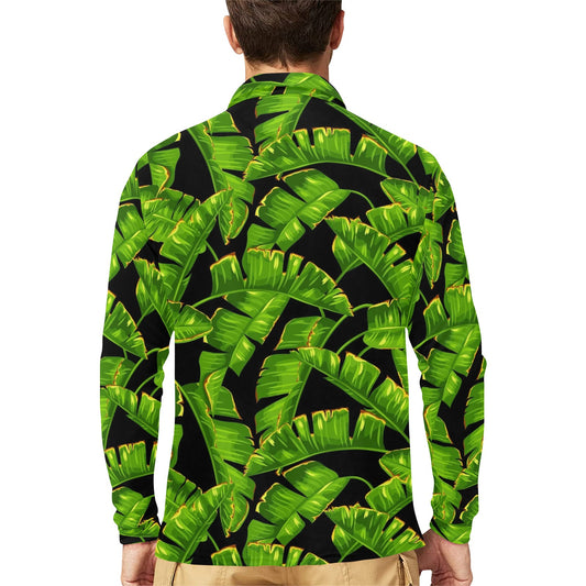 Banana Leaf Pattern Print Design BL06 Long Sleeve Polo Shirt For Men's
