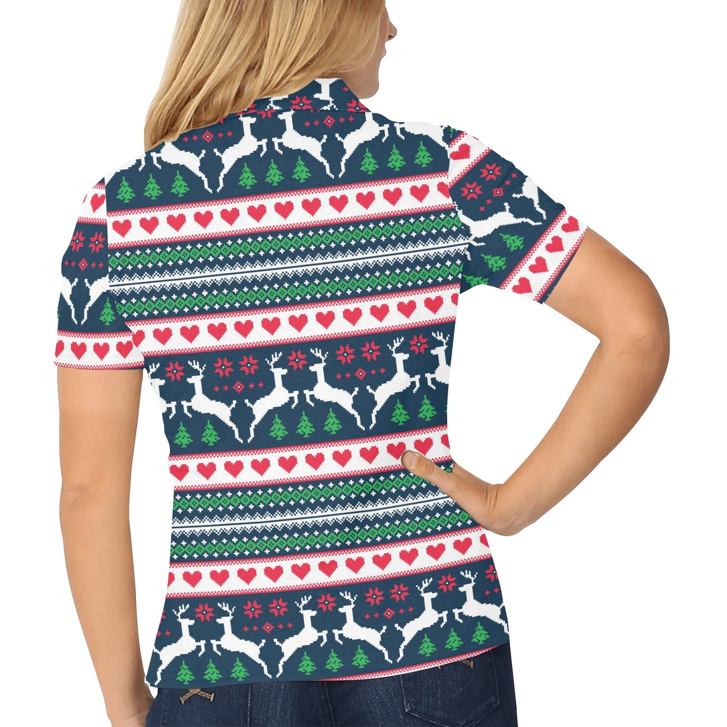 Reindeer Pattern Print Design 03 Women's Polo Shirt