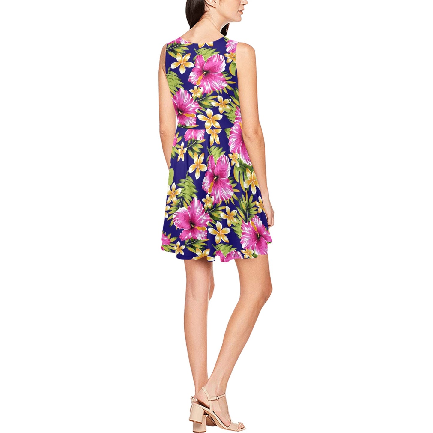 Pink Hibiscus Pattern Print Design HB027 Sleeveless Dress
