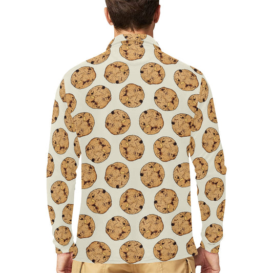 Cookie Pattern Print Design 05 Long Sleeve Polo Shirt For Men's