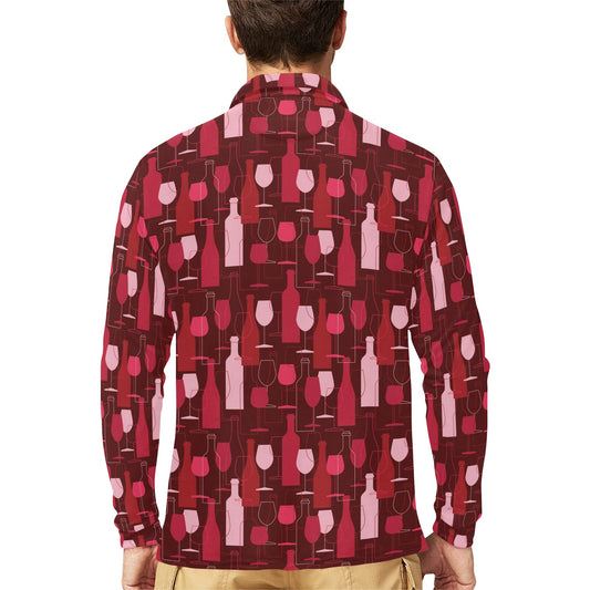 Wine Print Design LKS304 Long Sleeve Polo Shirt For Men's