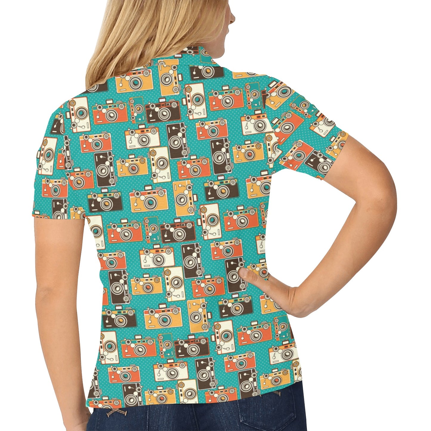 Camera Pattern Print Design 02 Women's Polo Shirt