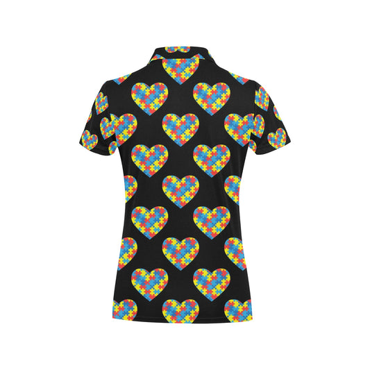 Autism Awareness Heart Design Print Women's Polo Shirt