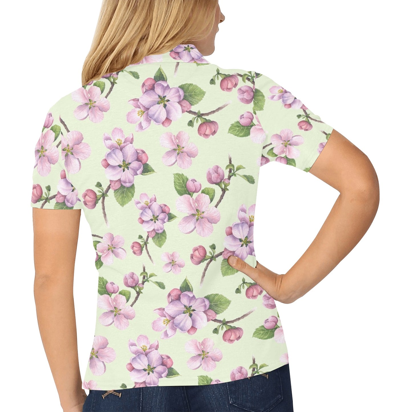 Apple blossom Pattern Print Design AB05 Women's Polo Shirt
