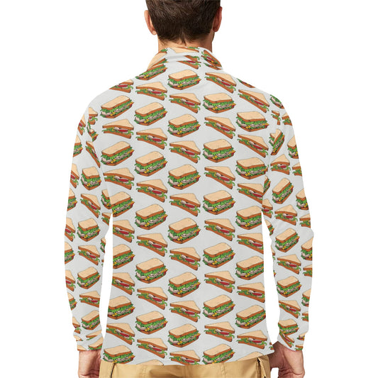 Sandwich Print Design LKS302 Long Sleeve Polo Shirt For Men's