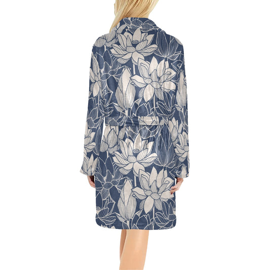 Water Lily Pattern Print Design WL04 Women's Fleece Robe