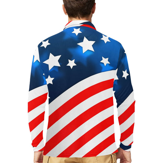 American flag Style Long Sleeve Polo Shirt For Men's