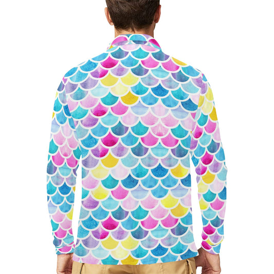 Scales Print Design LKS402 Long Sleeve Polo Shirt For Men's