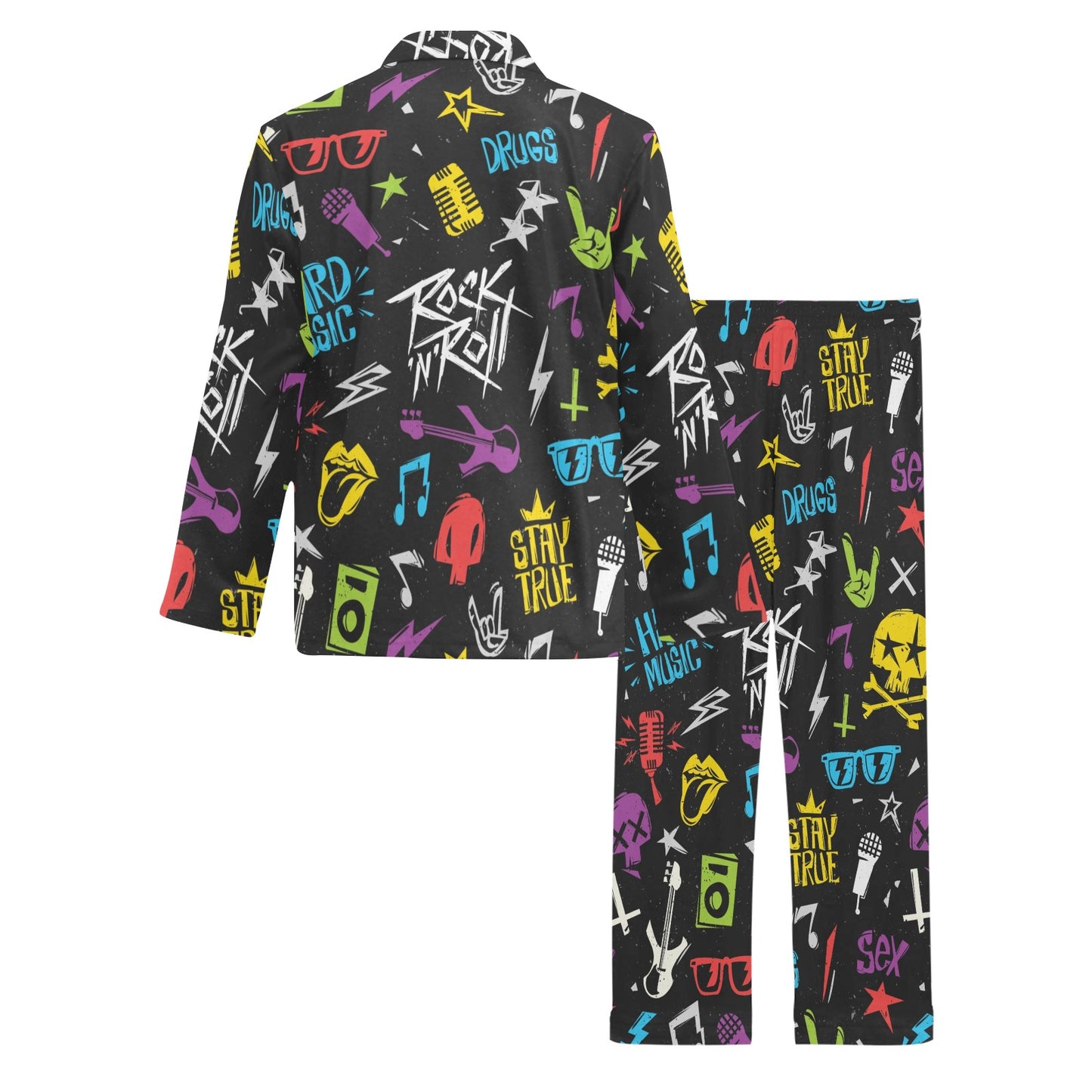Rock and Roll Pattern Print Design A02 Men's Long Pajama Set