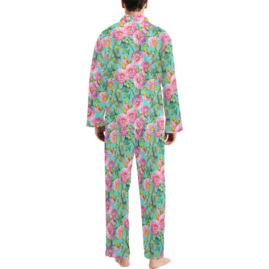 Dahlia Pattern Print Design DH07 Men's Long Pajama Set