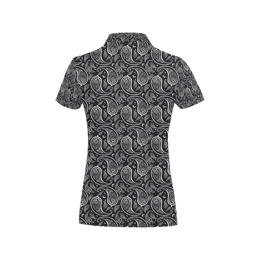 Paisley Black Design Print Women's Polo Shirt