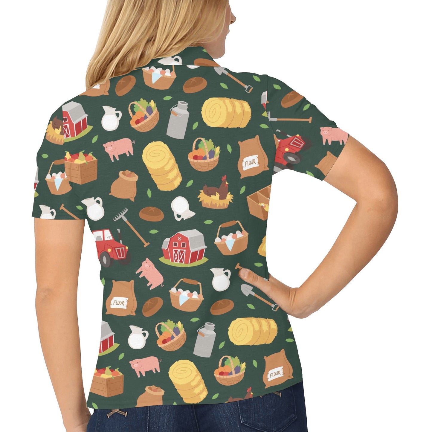 Agricultural Farm Print Design 02 Women's Polo Shirt