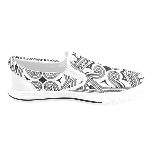 Samoan Pattern Print Design LKS302 White Slip Ons Canvas Women's Shoes