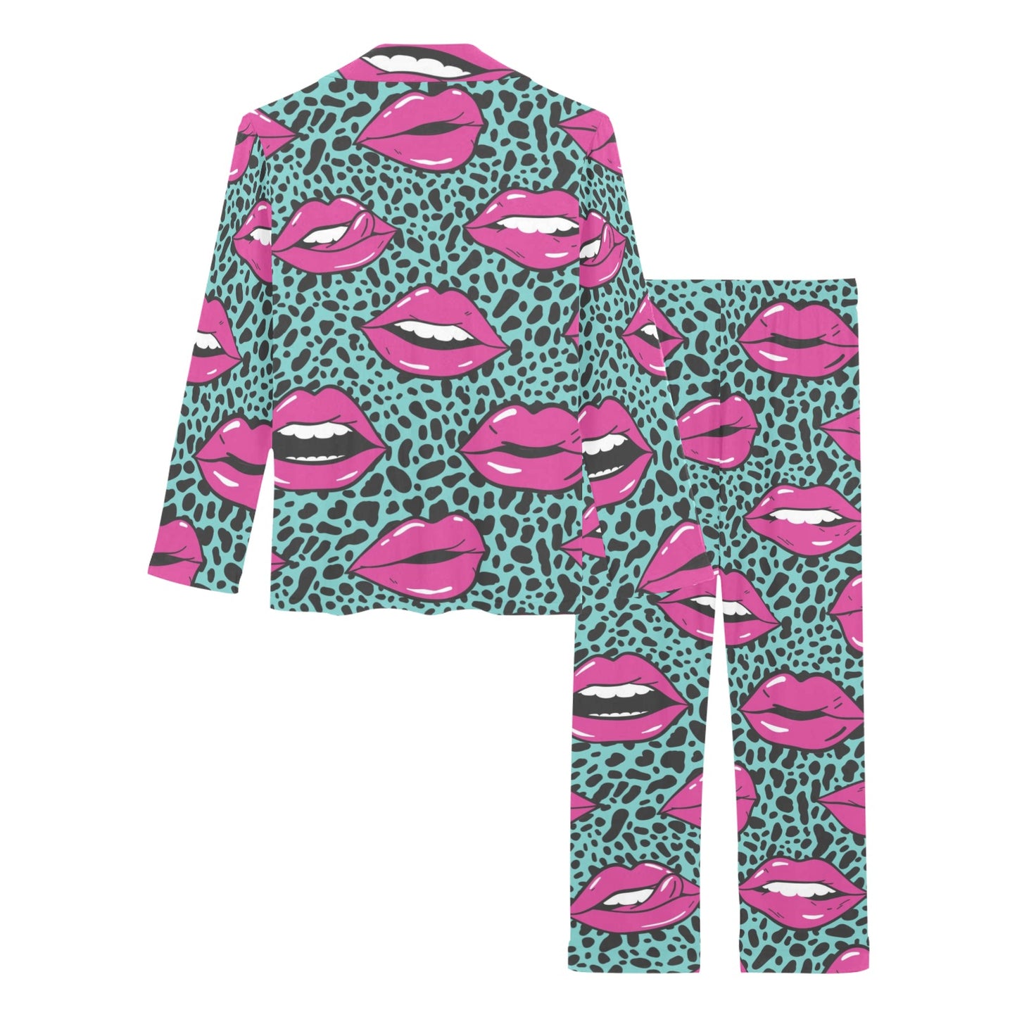 Lip Pattern Print Design 04 Women's Long Pajama Set