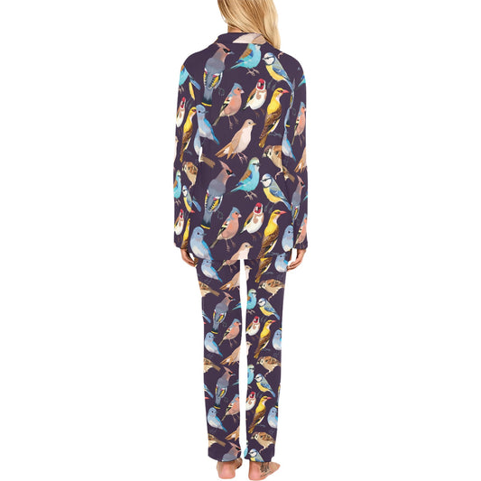 Bird Cute Print Pattern Women's Long Pajama Set