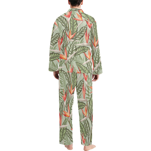 Bird Of Paradise Pattern Print Design BOP08 Men's Long Pajama Set