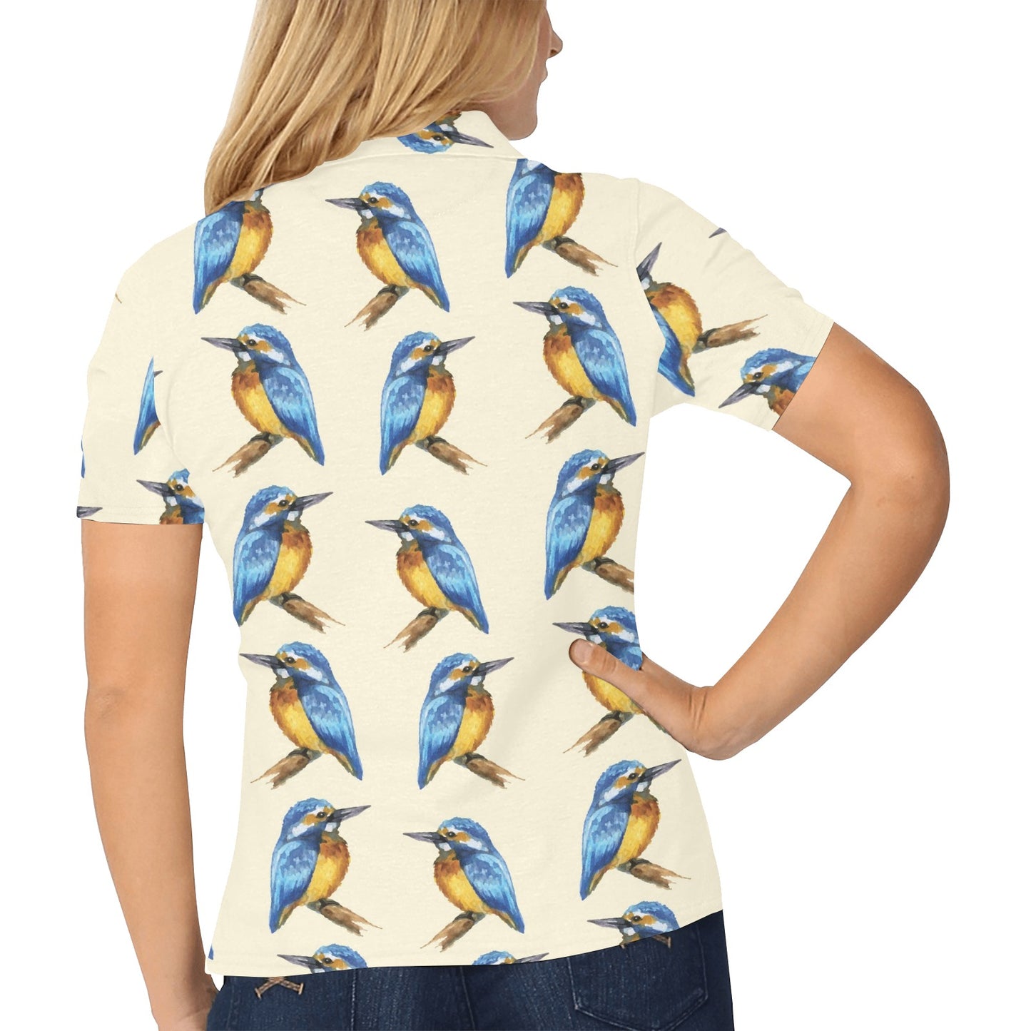 Kingfisher Pattern Print Design 01 Women's Polo Shirt