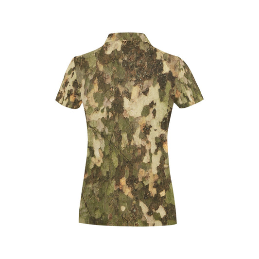 Camo Realistic Tree Texture Print Women's Polo Shirt