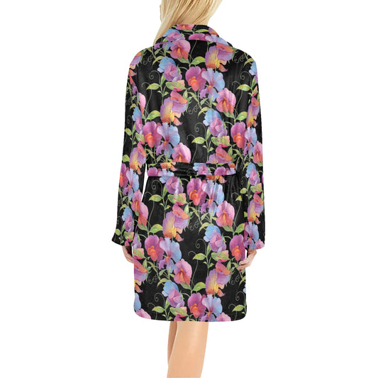 Peony Pattern Print Design PE012 Women's Fleece Robe