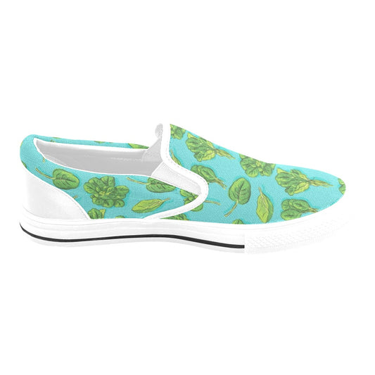 Spinach Print Design LKS301 White Slip Ons Canvas Women's Shoes