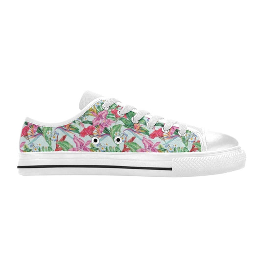 Tropical Flower Print Design LKS304 Women's White Low Top Shoes