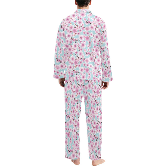 Cherry Blossom Pattern Print Design 01 Men's Long Pajama Set