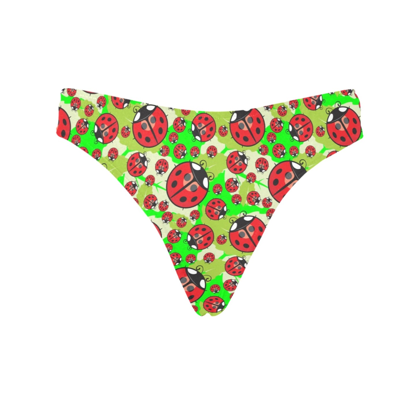 Ladybug with Leaf Print Pattern Women's Thongs