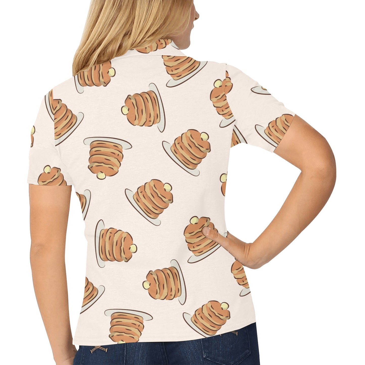 Pancake Pattern Print Design A01 Women's Polo Shirt
