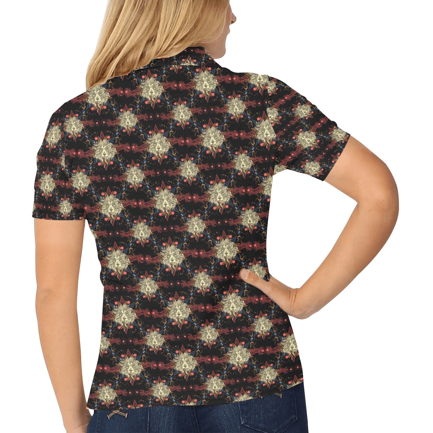 Zodiac Leo Pattern Design Print Women's Polo Shirt