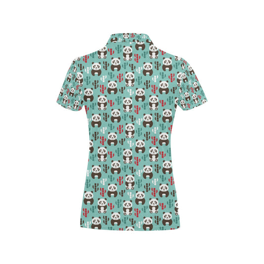 Panda Bear Cute Themed Print Women's Polo Shirt