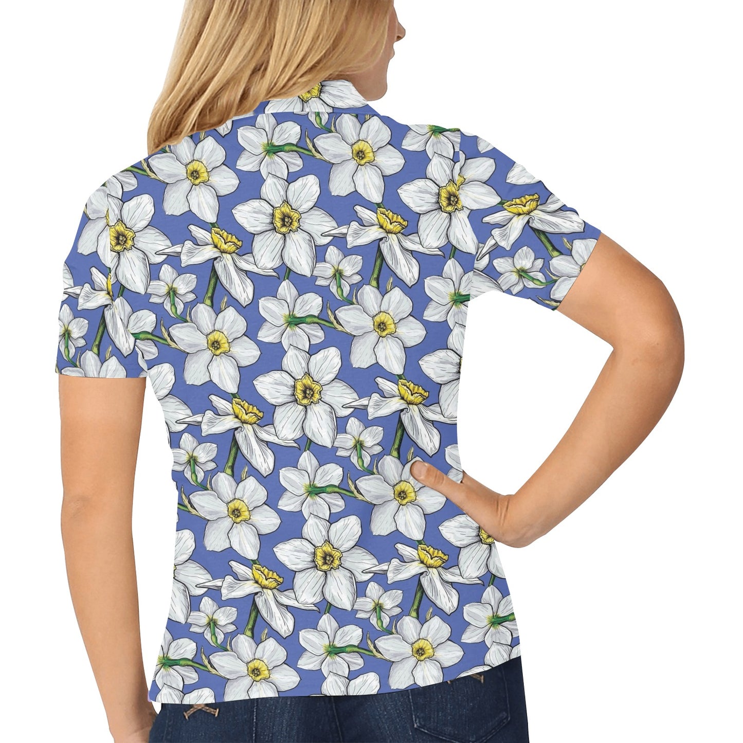 Daffodils Pattern Print Design DF08 Women's Polo Shirt
