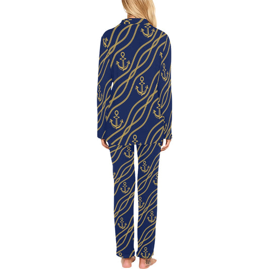 Nautical Anchor Rope Pattern Women's Long Pajama Set