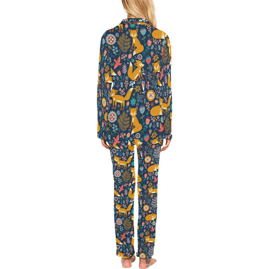Fox Cute Jungle Print Pattern Women's Long Pajama Set
