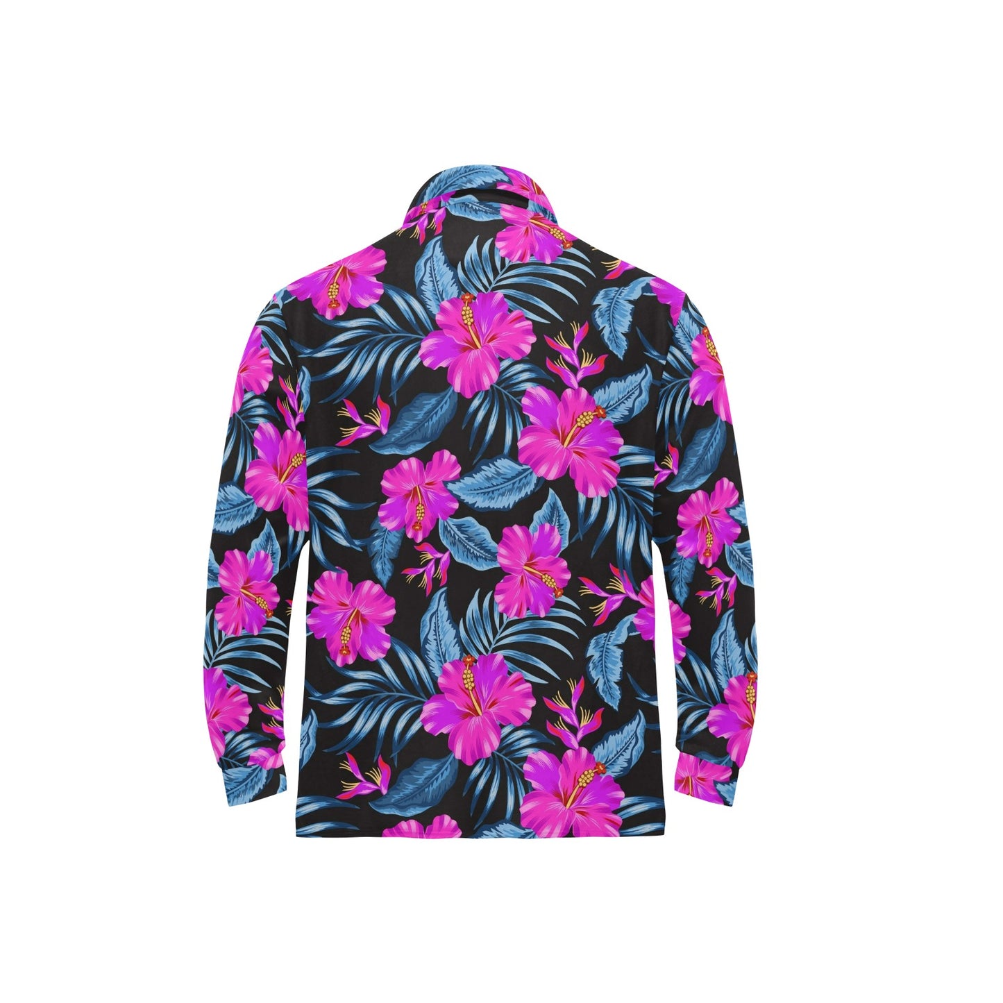 Neon Pink Hibiscus Pattern Print Design HB015 Long Sleeve Polo Shirt For Men's