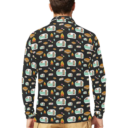 Camper marshmallow Camping Design Print Long Sleeve Polo Shirt For Men's