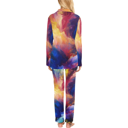 Vortex Twist Swirl Water Color Design Women's Long Pajama Set