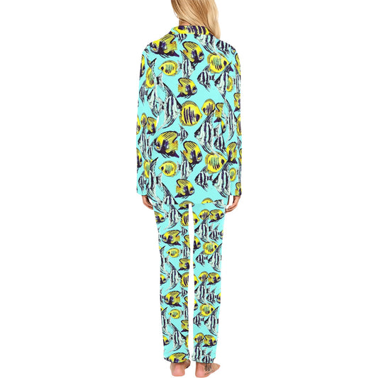 Angelfish Pattern Print Design 02 Women's Long Pajama Set