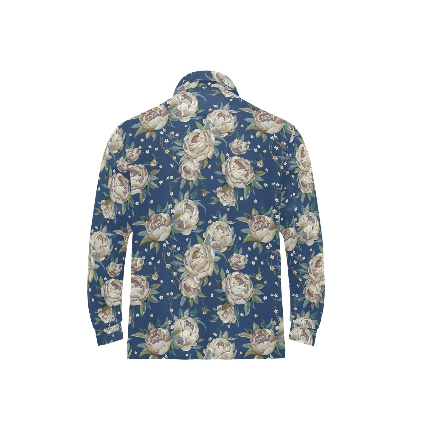 Peony Pattern Print Design A03 Long Sleeve Polo Shirt For Men's