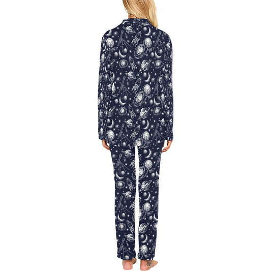 Space Rocket Print Design LKS301 Women's Long Pajama Set