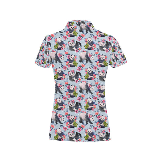 Panda Bear Flower Design Themed Print Women's Polo Shirt