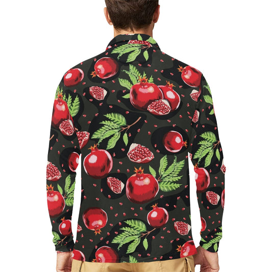 Pomegranate Pattern Print Design PG06 Long Sleeve Polo Shirt For Men's
