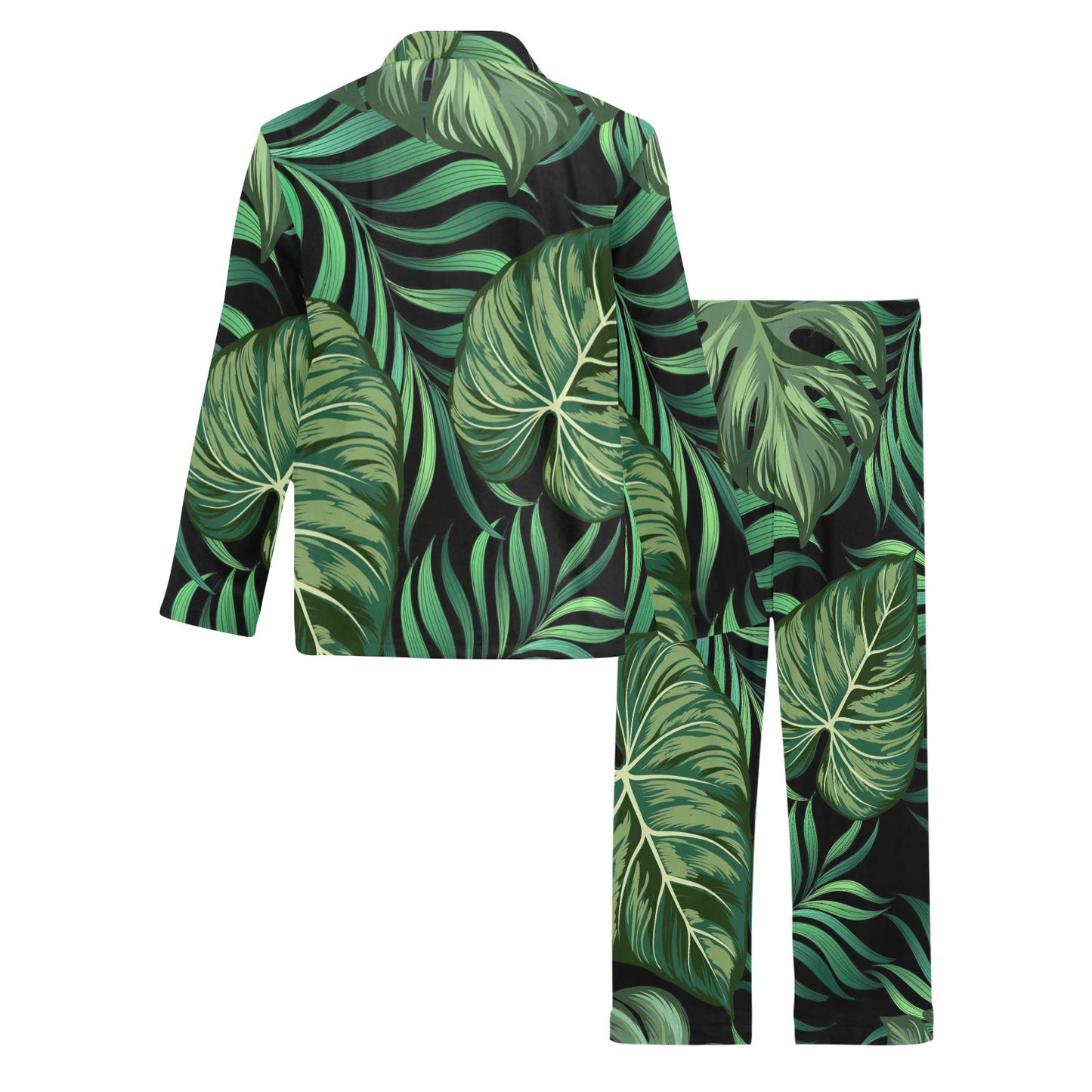 Green Fresh Tropical Palm Leaves Men's Long Pajama Set