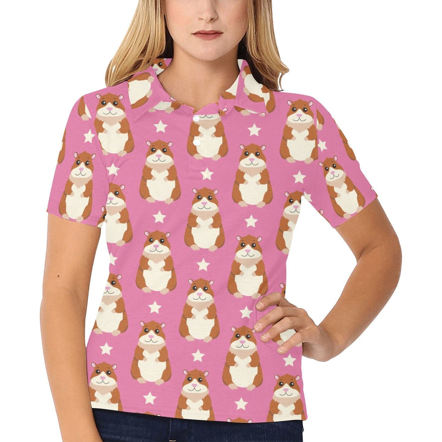 Hamster Cute Pattern Print Design 02 Women's Polo Shirt