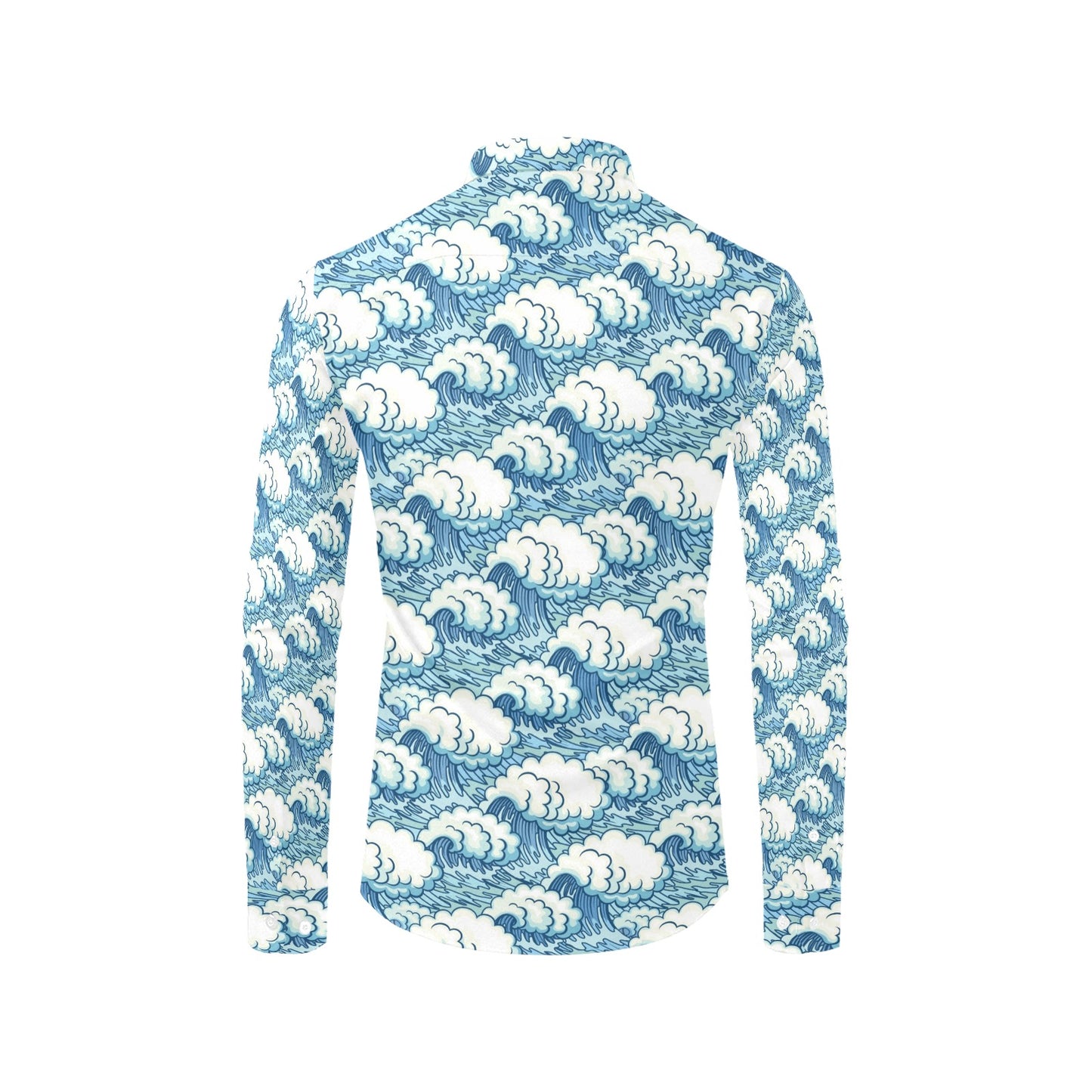 Wave Japan Style Print Design LKS304 Men's Long Sleeve Dress Shirt