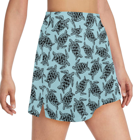 Sea Turtle Print Design LKS3010 17" Golf & Pickleball Skort with Pockets