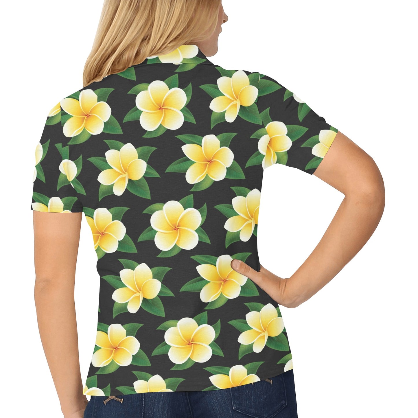 Plumeria Pattern Print Design A03 Women's Polo Shirt
